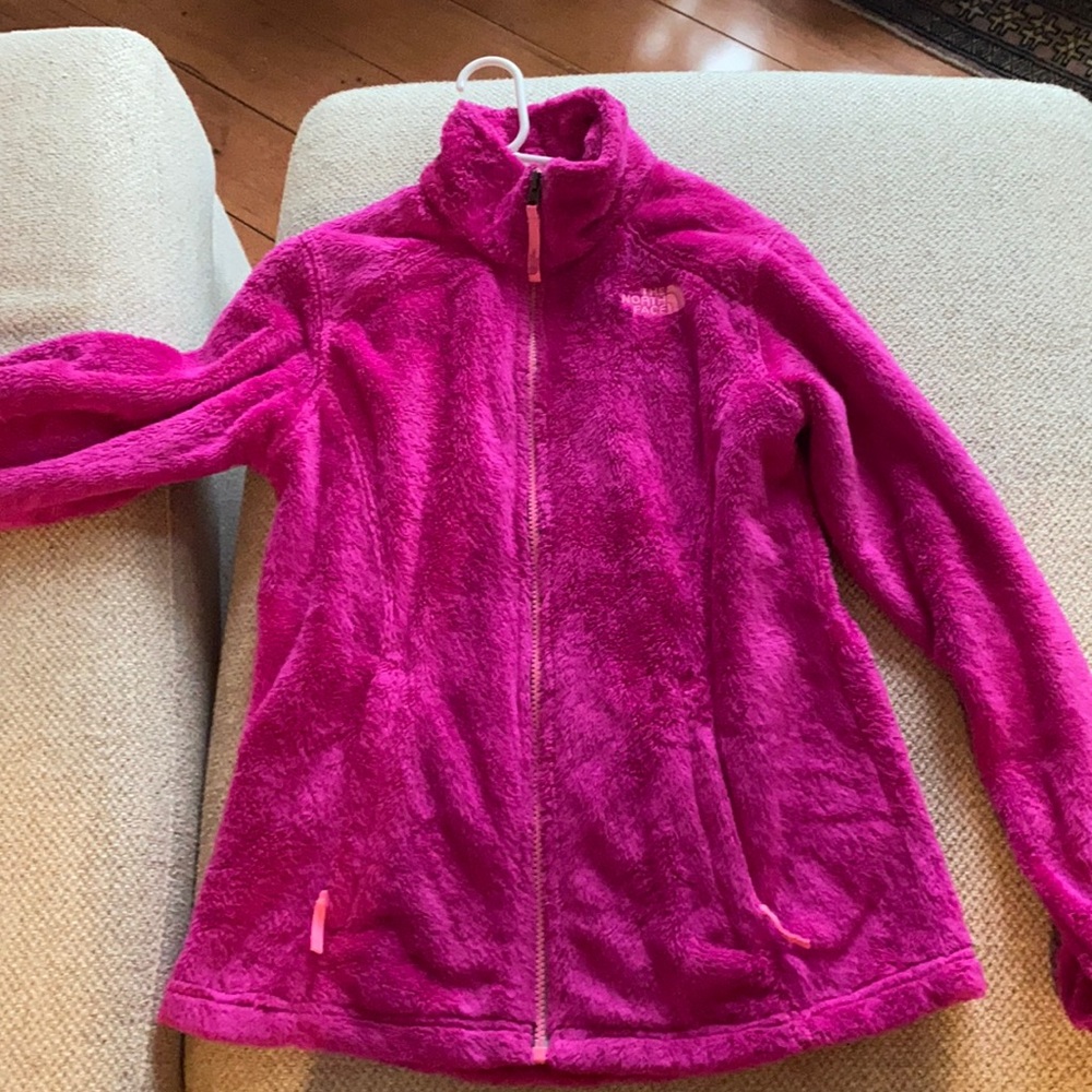 Girls Pink North Face fuzzy jacket